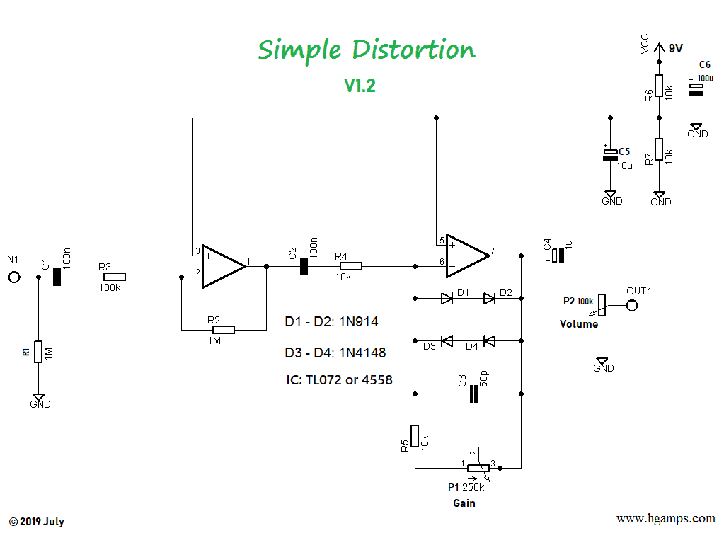 New simple guitar distortion shematic
