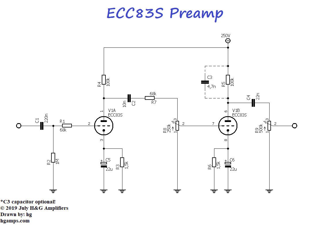 ECC83S tube preamplifier schematic